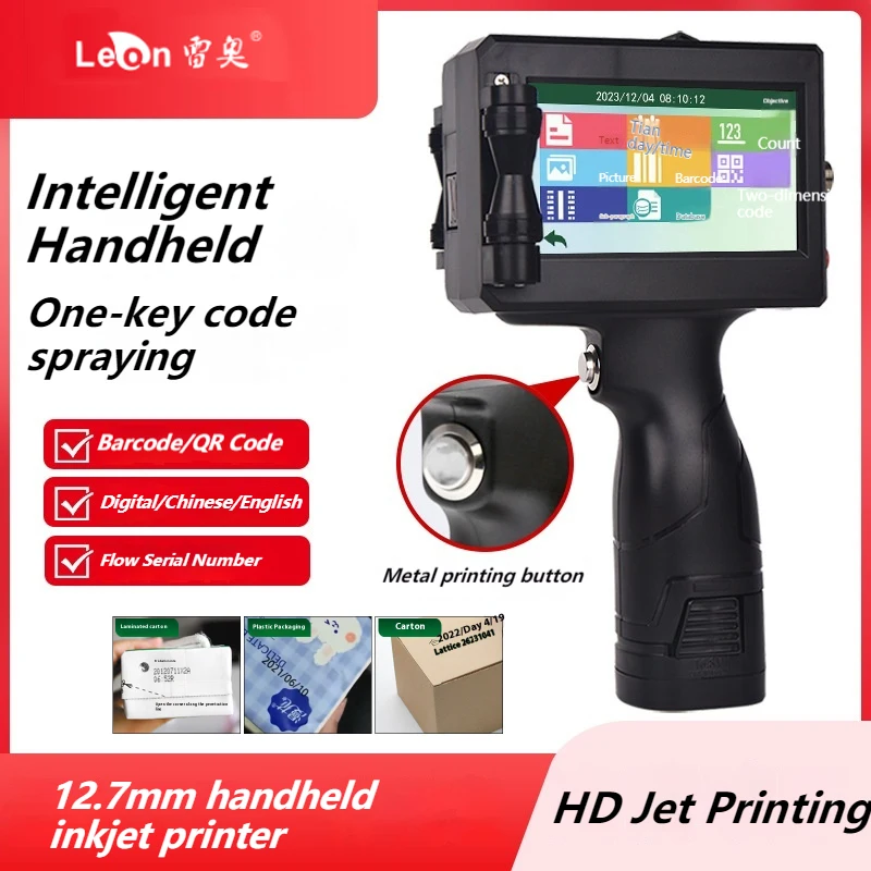 leon portatil intelligent logo coding machine handheld inkjet printer embalagem bolsa data de producao qr code 127 mm 01