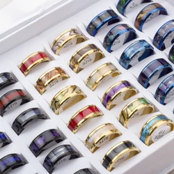 24 Pcs/Lot Fashion Sparkling Multicolor Shells Stainless Steel Rings For Women Men Mix Style Wedding Party Finger Jewelry