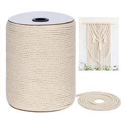 3mm X 300m Strands Twisted Macrame Cotton Cord for Wall Hanging Plant Hangers Crafts Weaving Yarn Knitting Rope Cotton Cord