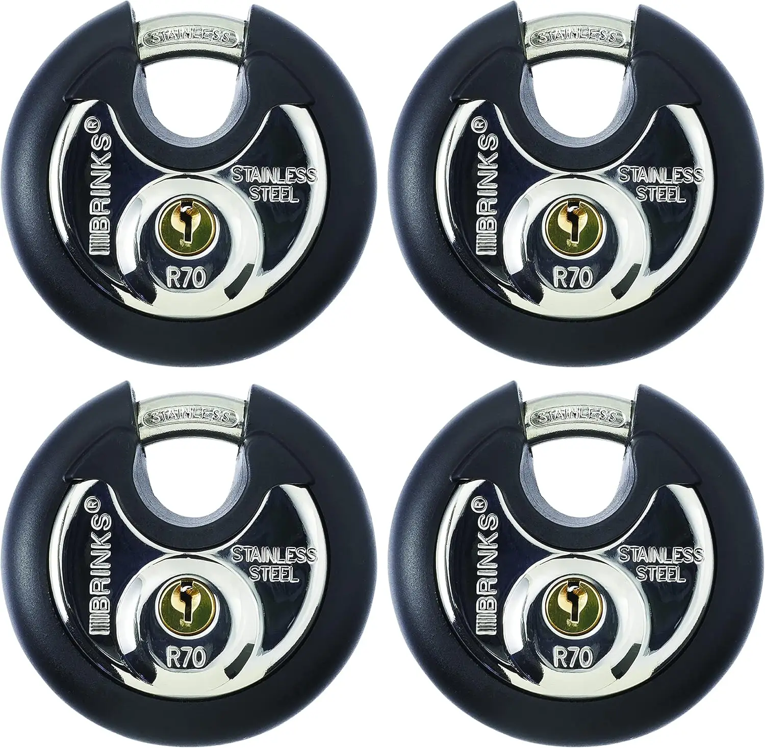 

Heavy Duty Padlocks & Keys 4 Pack 70mm Stainless Steel Keyed Alike Commercial DiscusKeyed Lock for Storage Shed Garage