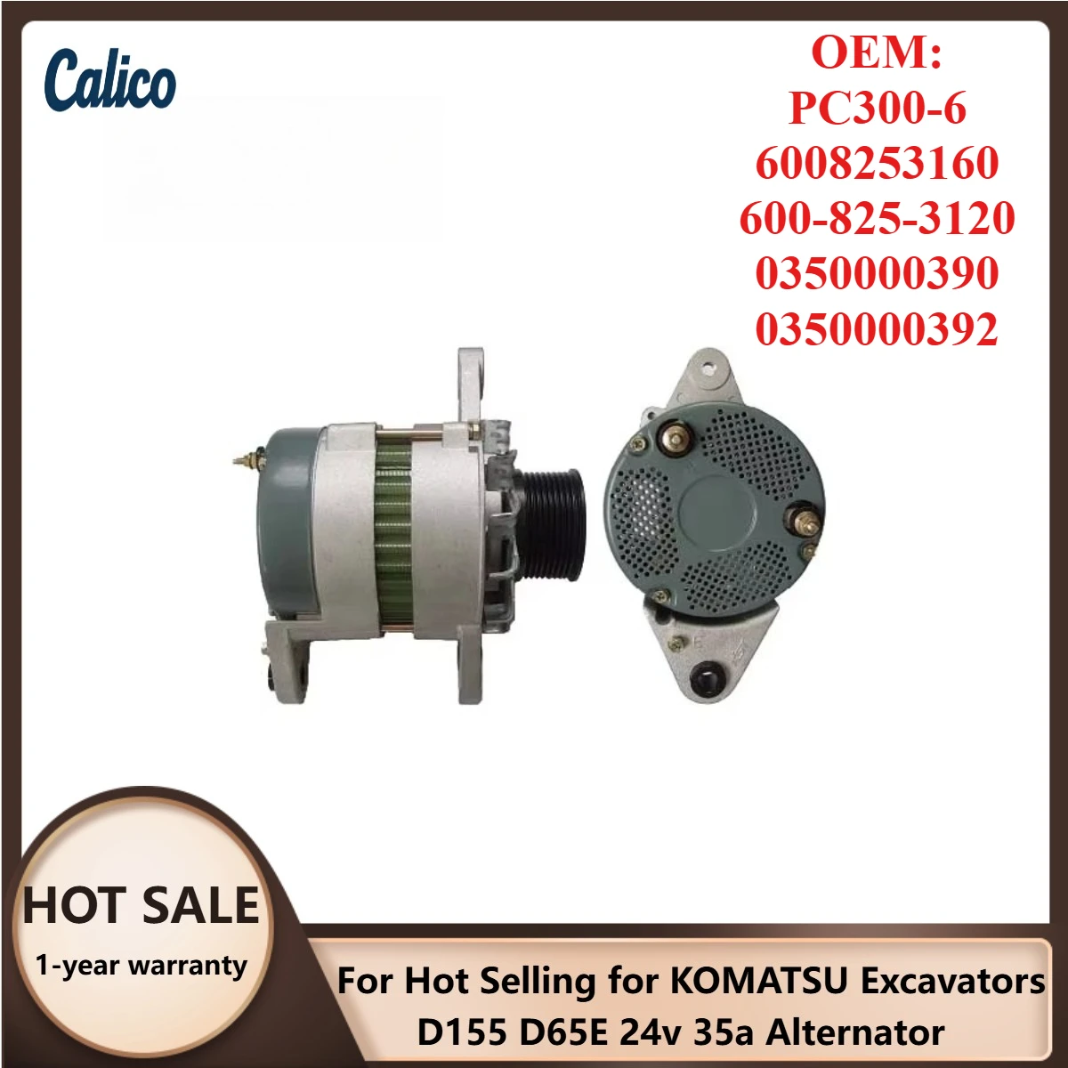 

Hot Selling for KOMATSU Excavators D155 D65E 24v 35a Alternator PC300-6 6008253160 600-825-3120 0350000390 0350000392