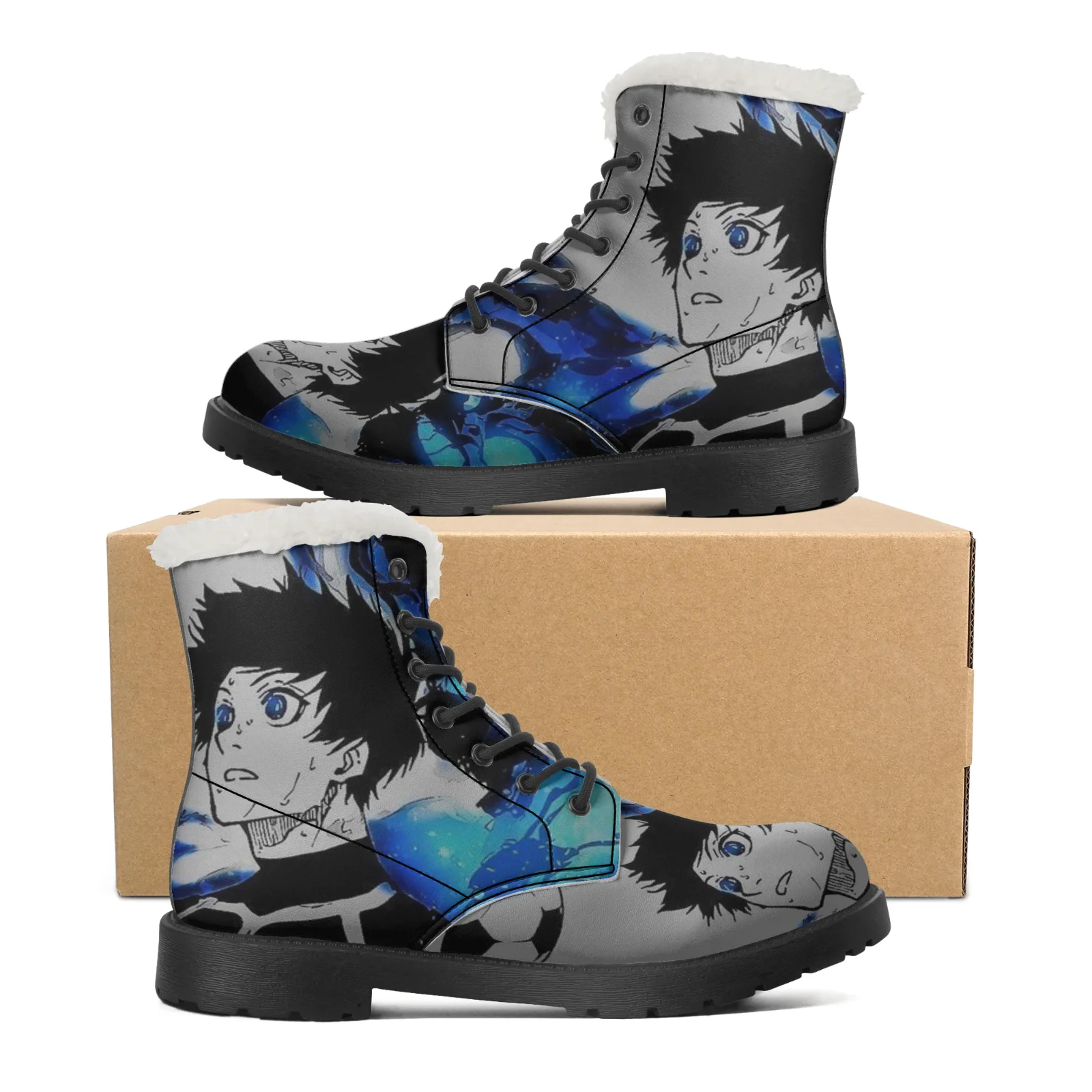 

Anime Blue Lock Plush Boots Warm Snow Boots for Men Women Winter Outside Footwear Non-slip High Top Boots Size EU35-48