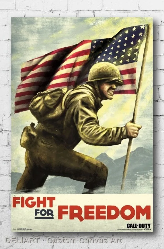 Постер на холсте CALL OF DUTY - WORLD WAR 2 FIGHT FOR FREEDOM, видеоигра, доступен индивидуальный размер, декор для дома, украшение для комнаты