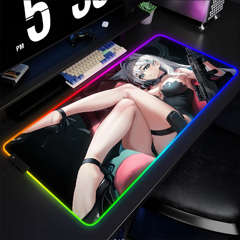 لوحة ماوس RGB ألعاب الكمبيوتر المحمول حصيرة الماوس الأزرق الأرشيف LED لوحة المفاتيح المضيئة Sunaookami Shiroko Mousepad الألعاب حصيرة مكتبية