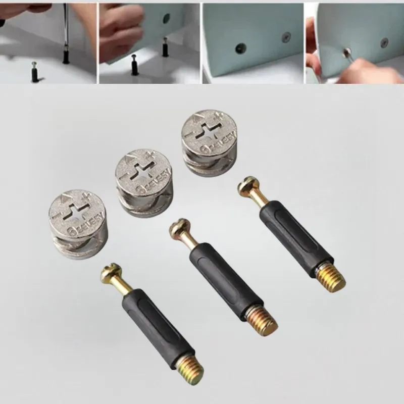 M6 Furniture Bolt and Nut Set 3 in1 Clothes Cabine Desk Link Fixer Connector Screw 40mm Length Woodworking Nut Hardware Fittings