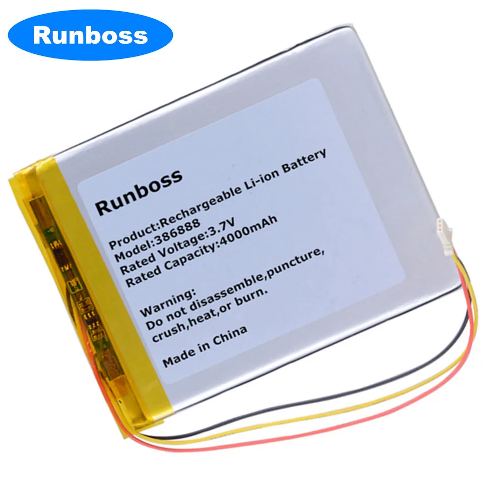 386888 3.7V 4000MAH Polymer Li-ion Battery for Book Buks James Cook Boox E-Book Onyx Darwin 3/4/5/6 Crema Soundup Caesar 2 Vasco