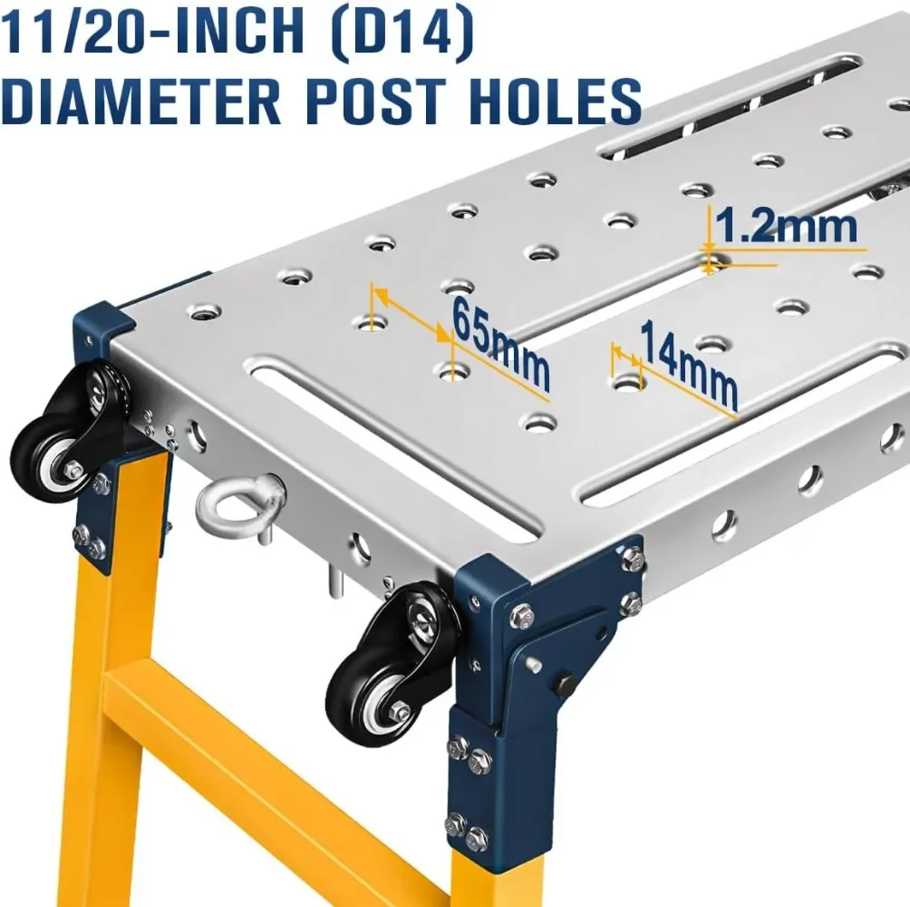 Plataforma de trabalho portátil versátil de aço e mesa de soldagem com rodízios Mesa galvanizada de 55 x 14 polegadas 1100 libras. Capacidade de carga