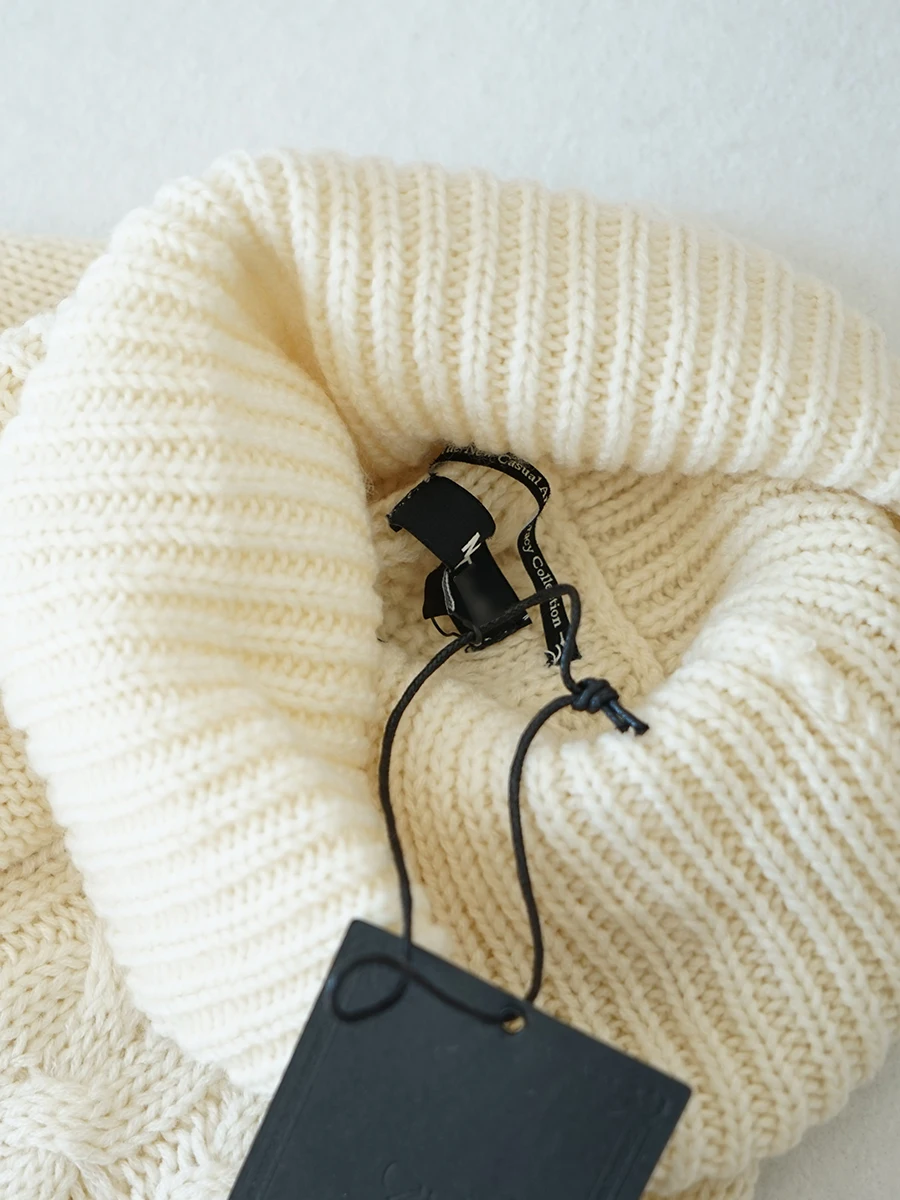 المرأة عالية الياقة طويلة Sve محبوك سترة فضفاضة تويست العلوي كسول Sle الخريف الشتاء البيج اللون M7 مريحة تناسب