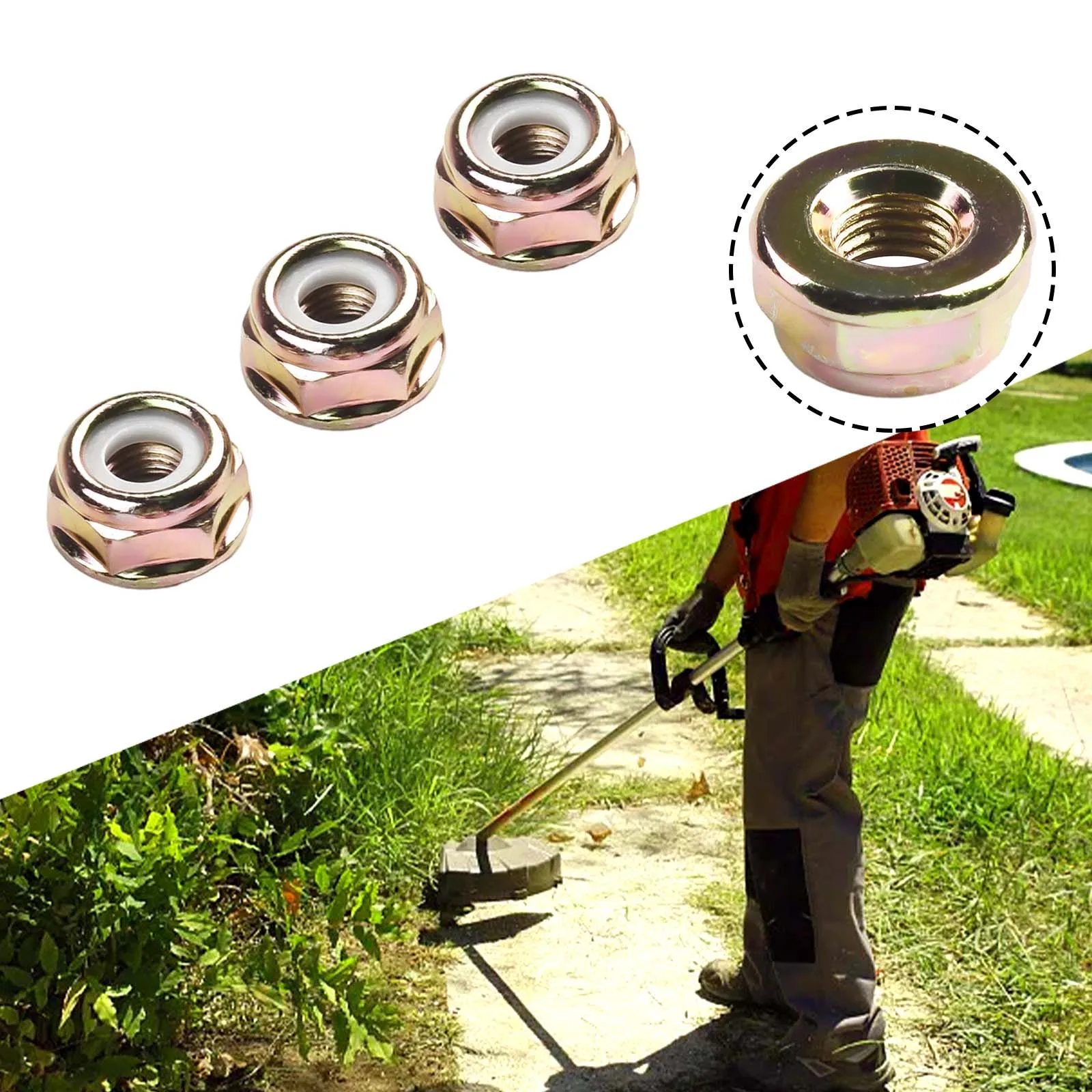 M10x1.25 LH Reverse Thread Nut Set 3PCS for String Trimmer Brush Cutter For Head Gear Replacement Rust Resistant Zinc Plating