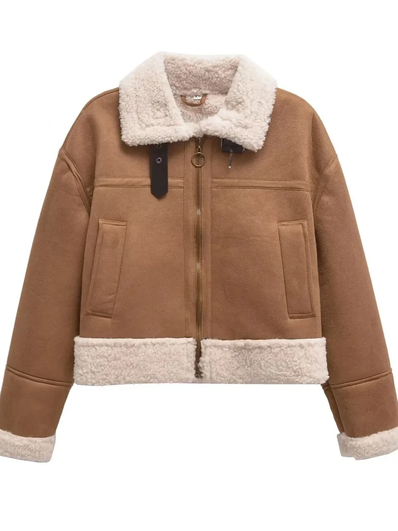 

2024 Autumn Winter New Zipper Long Sleeve Double-sided Jacket Coat Women's Loose Casual Versatile Warmth Short Coat N8G3