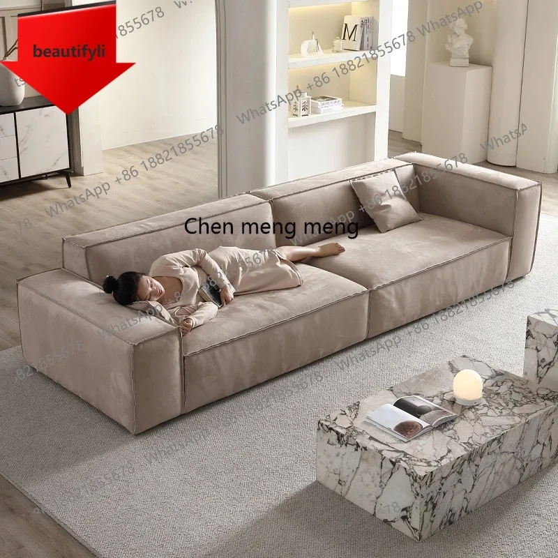 

A48 Диван с высоким и низким подлокотником, креативный простой диван в кремовом стиле для гостиной, матовый тканевый прямой рядный диван