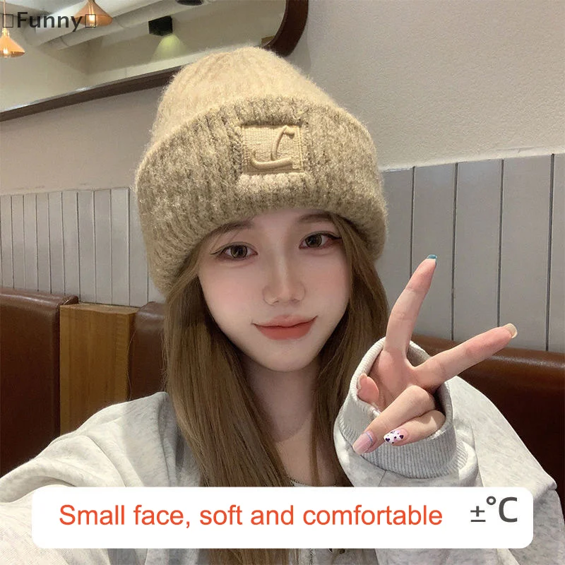 قبعة خشنة متماسكة حرف L بلون Skullcaps للنساء شتاء دافئ غطاء للأذنين قبعة الفتيات ركوب التزلج بونيه #4