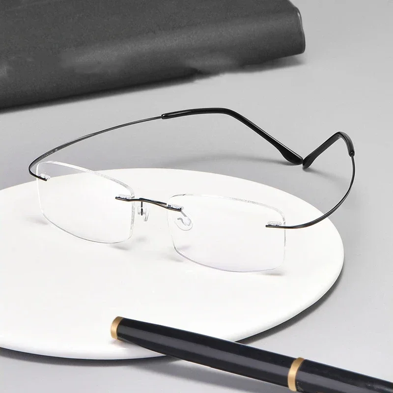 

Myopia Pure Titanium Rimless Glasses Super Flexible Temples Optical Prescription Eyeglasses Ultra-Light Frame Men And Women