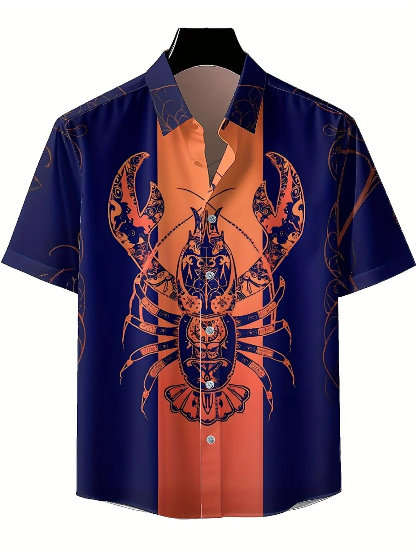 Men's Plus Size Hawaiian Shirts Deep Sea Lobster Tattoo Pattern, Unisex Aloha Shirts,New in Summer Tops Tee,streetwear