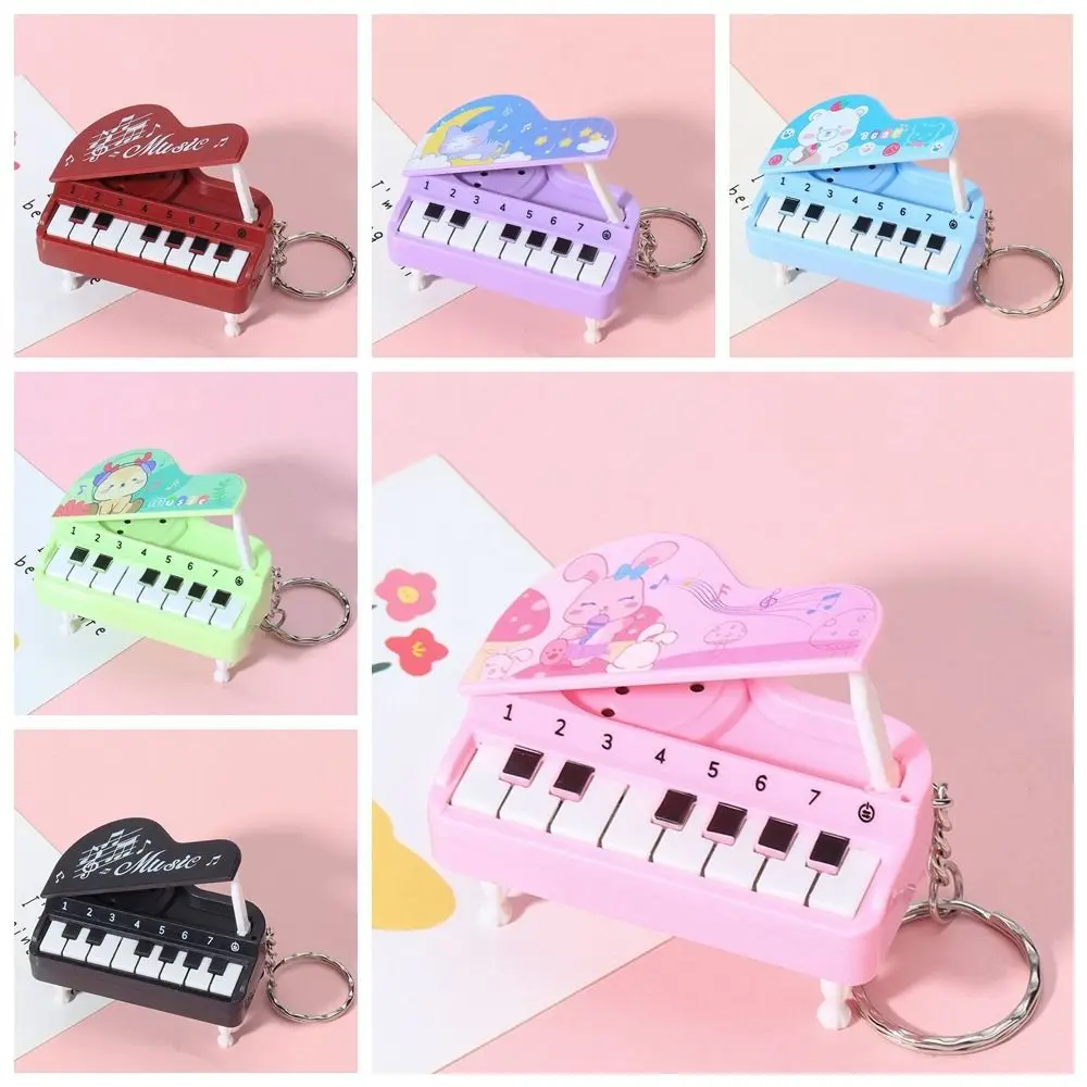 Solid Color Mini Electronic Piano Keychain Vertical Rabbit Mini Piano Key Pendant Lovely Cute Musical Instrument Piano Keyring