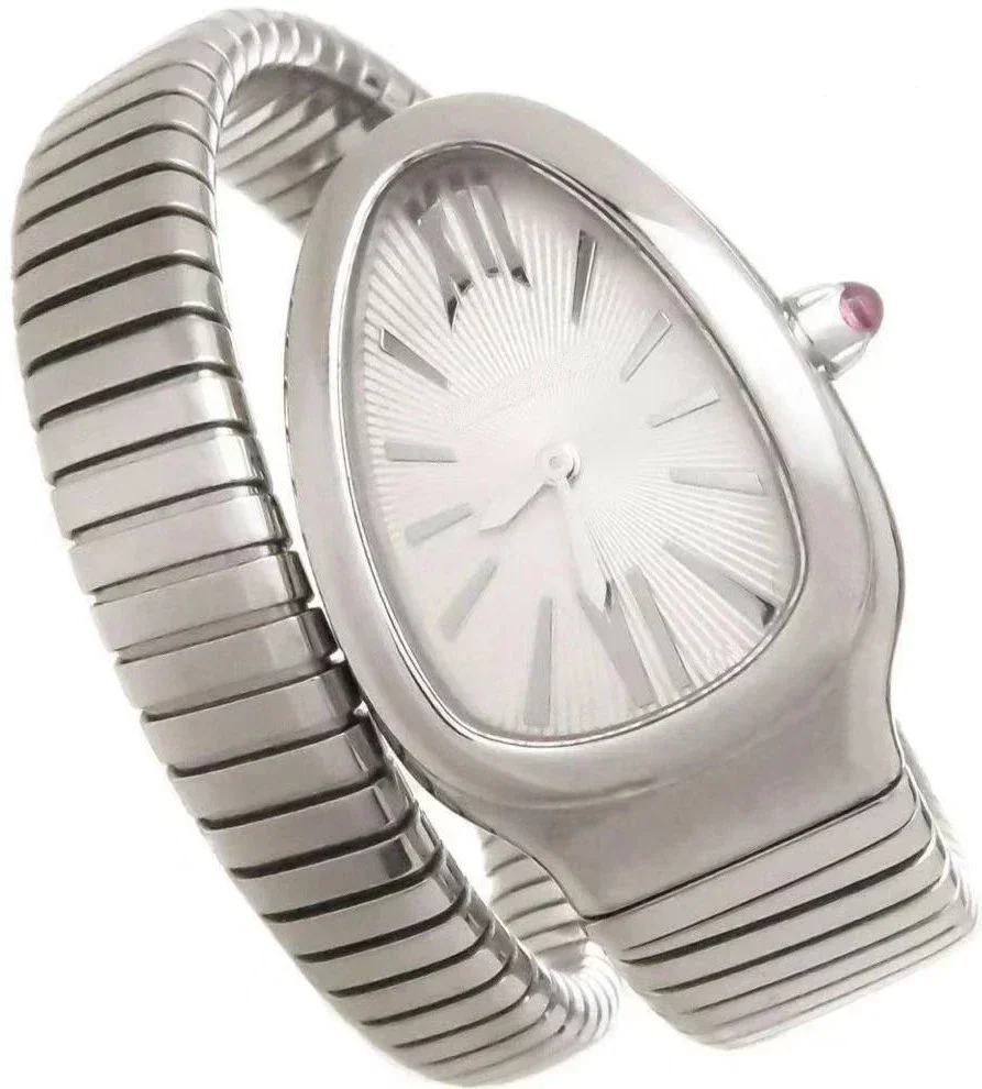 Relógio de Mulher Snake Bangle Watch, Relógio de Menina, Prata, Branco, Roma, Quartzo Japonês, Aço Inoxidável, Safira, Lady Sport, Alta Qualidade