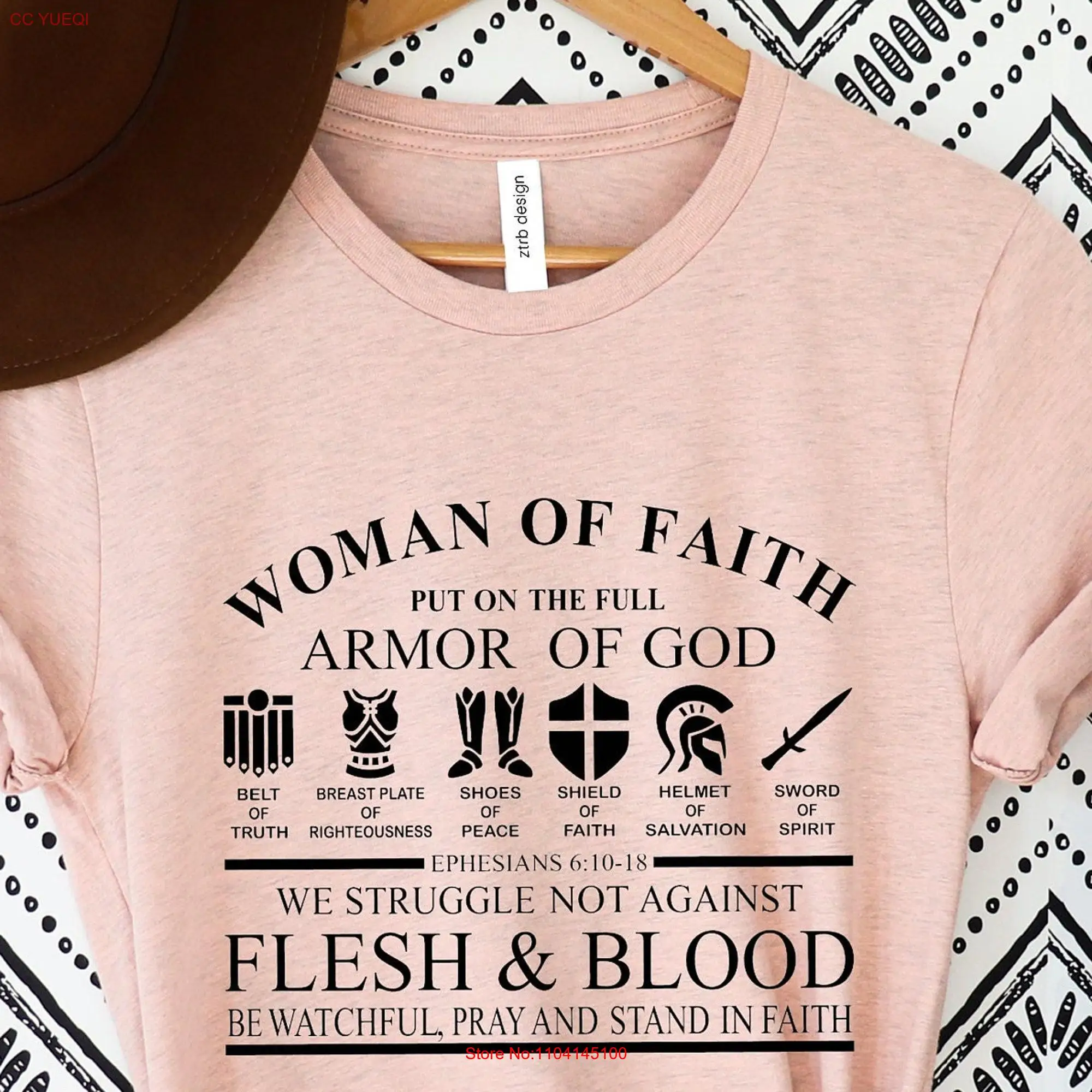 Put on The Full Armor of God T Shirt Ephesians Shield Woman Faith Christian Women long or short sleeves