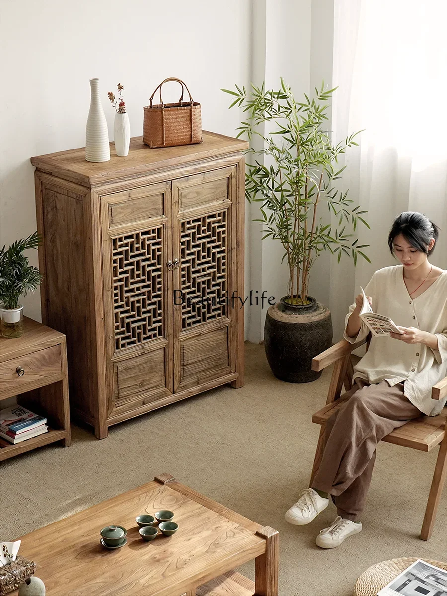 

ls 04 Wabi Sandy Wind Storage Side Cabinet Old Elm Storage Solid Wood Dining Side Cabinet