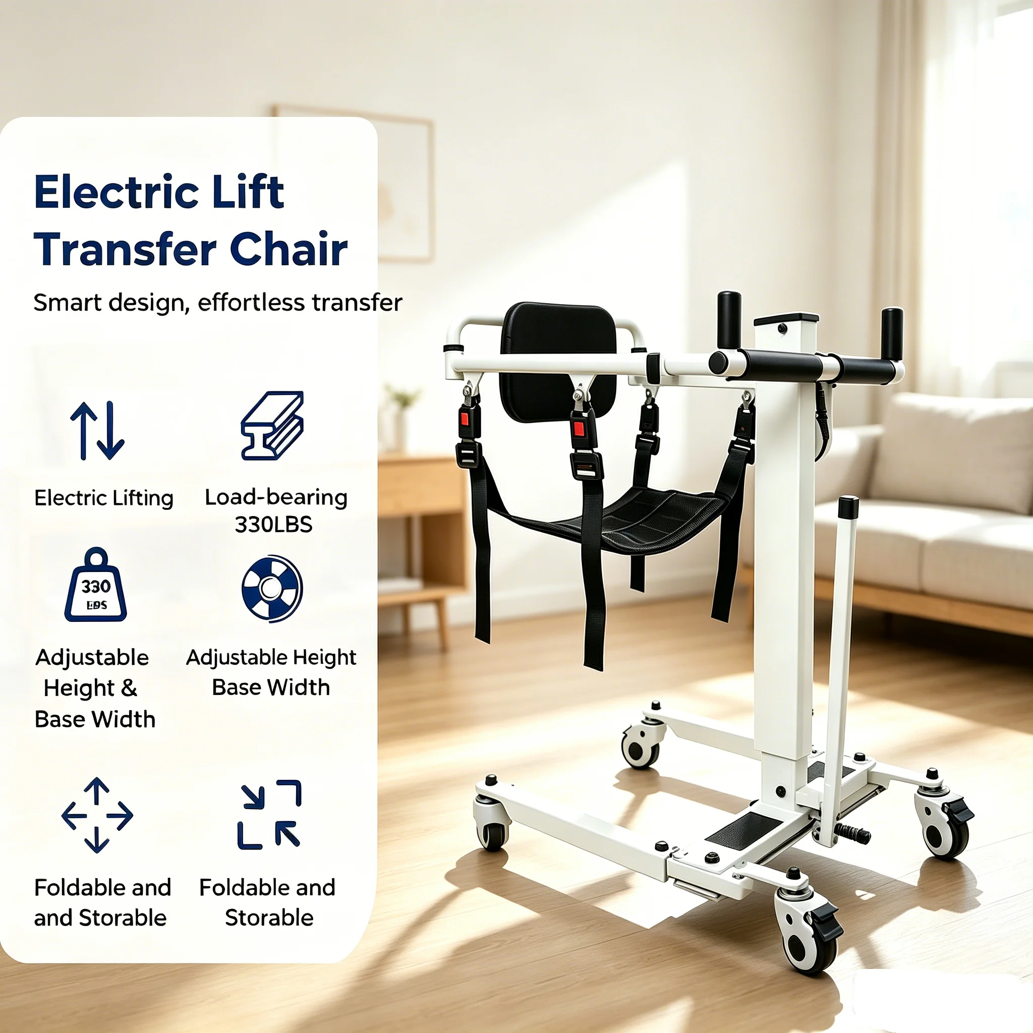 AIROW Electric Mobile Lift Foldable Adjustable Patient Transfer System 150kg Capacity Bedridden Patients Home Hospital Use
