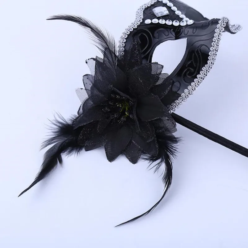 20 pezzi di fascino fiore di piume maschera portatile principessa veneziana maschere in maschera su un bastone donne ragazze festa di ballo decorazioni natalizie
