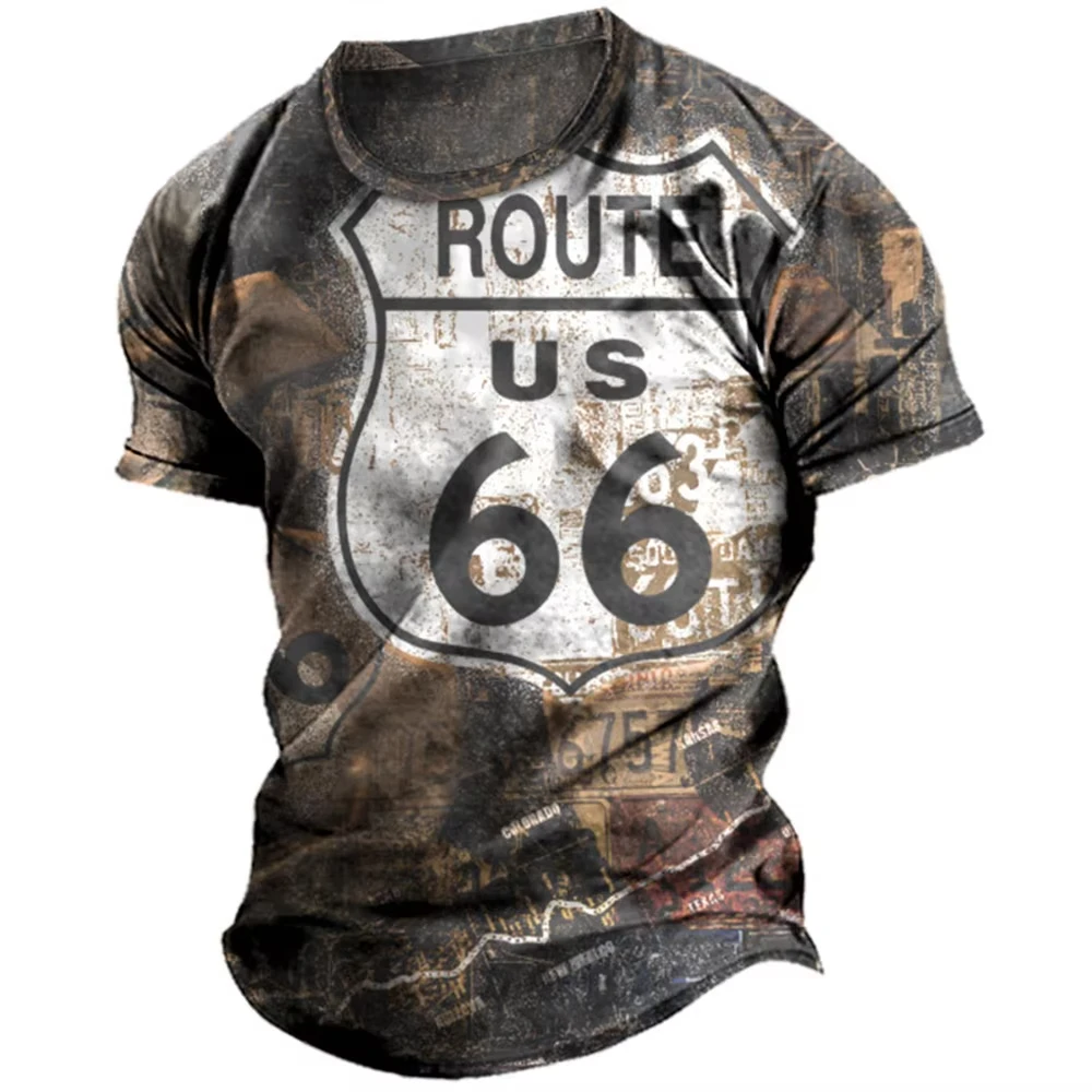 

The Latest Summer Fall Men's Clothing 3d Printed Route 66 Men's T-Shirt Top Men's Loose Fashion Oversized Casual Street T-Shirt