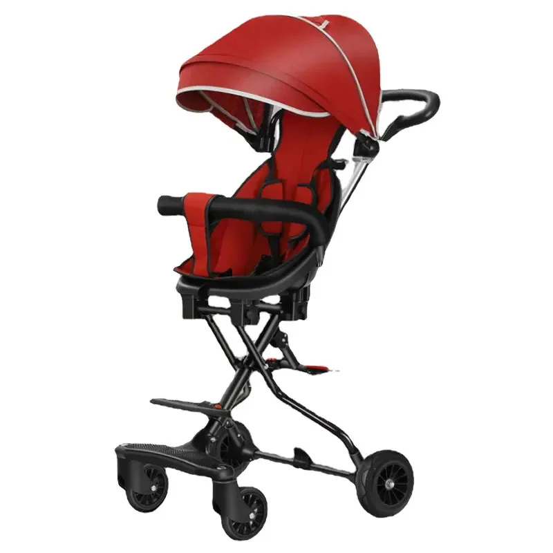 Lightweight Stroller Reversible Pushchair Baby Pram Trolley with Canopy Four Wheels Stroller Foldable Travel Toddler Stroller