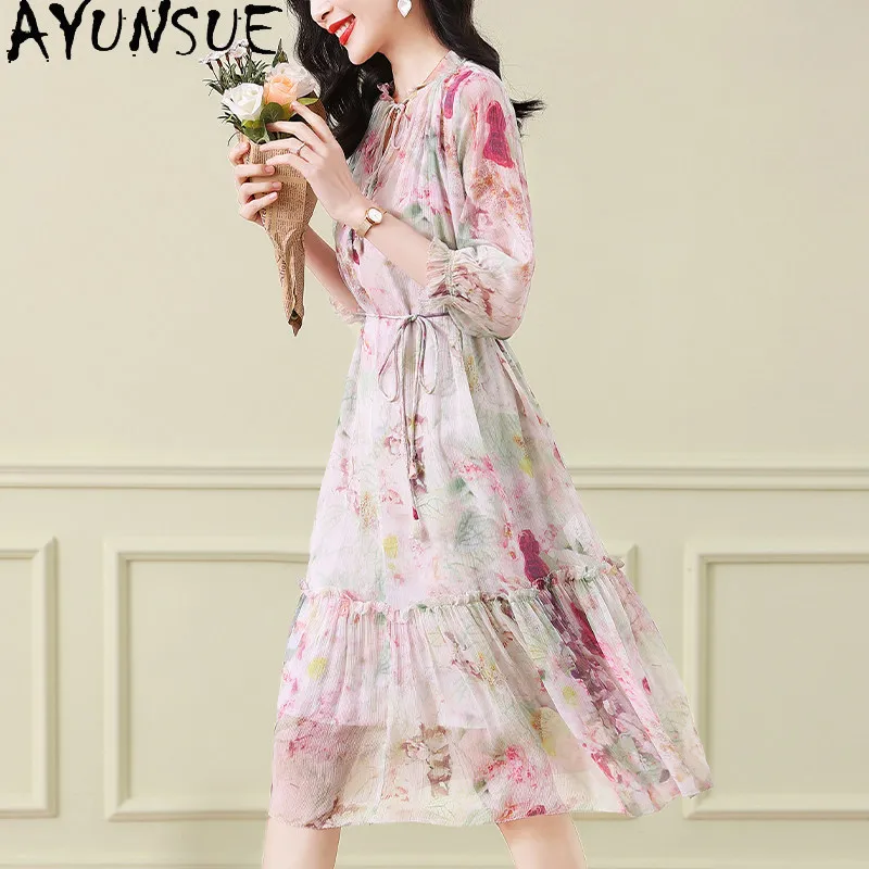 

AYUNSUE 100% Real Mulberry Silk Long Dress for Women Clothes New Syle Summer Dress 2026 Elegant Womens Dresses Платье Женское