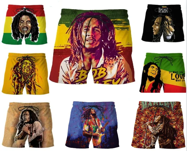 New Rock Singer Bob Marley Reggae Graphic Print 3D Beach Board Shorts for Men Sports Gym Swim Trunks Fashion Outdoor Short Pants