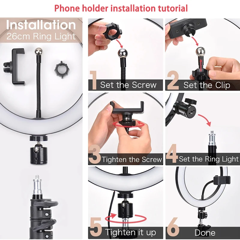Video Light 16/26/33cm Selfie Ring LED Light Dimmable Round Ring Fill Lamp For Phone Live Video Streaming Studio LED Fill Light
