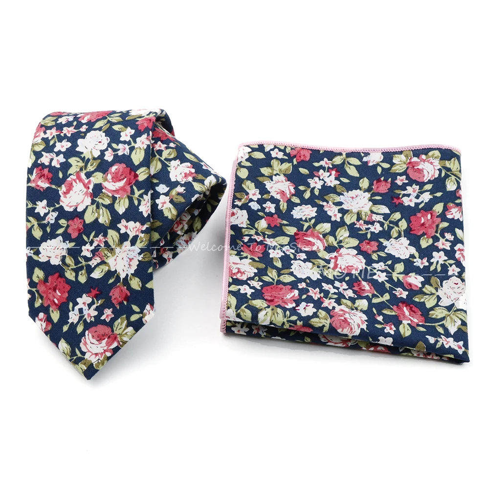 New Men\'s classic Cotton Floral Colorful Ties Pocket Square Handkerchiefs Set Business Wedding Party Gifts for Man Accessories