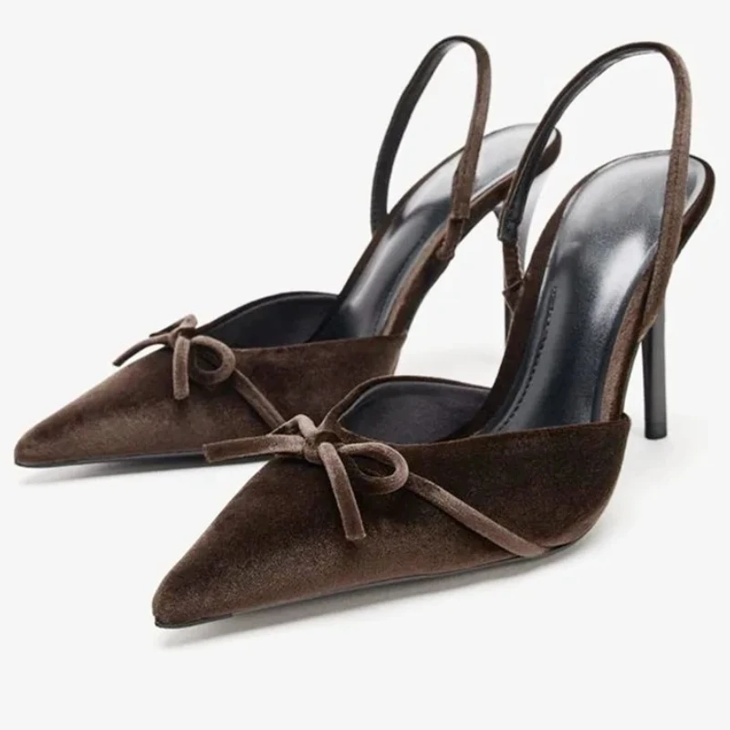 

Sexy Butterfly Pointed Toe High Heels Women Velvet Elegant Banquet Party Shoes Female Designer Brand Women Sandals Pumps Mules
