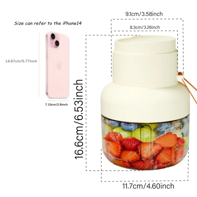 1pc Compact USB charging juicer cup double lid juicer cup large capacity juicer cup multifunctional electric fruit and vegetable