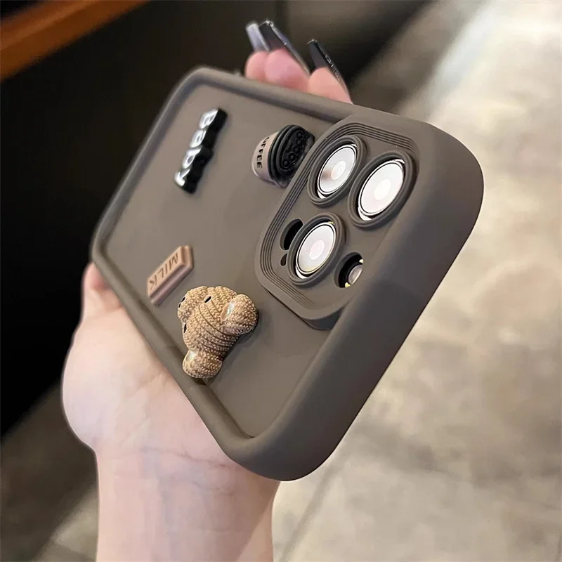 Cute 3D Bear Coffee Cartoon Silicone Phone Case For Xiaomi Poco X6 X5 F5 F6 M6 Pro 4G Mi 14 13 12 11 Lite 5G 13T 12T Pro Cover