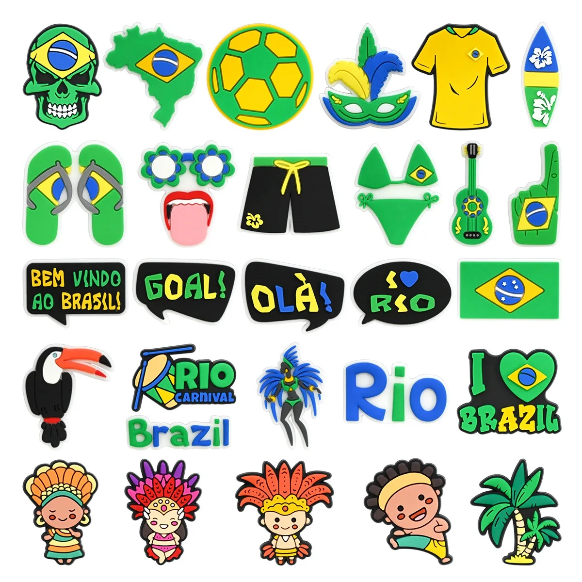 28pcs brazil footbal Shoe Charms Brazil Shoes Accessories Decoration Buckle Fit Clog Sandal Wristband For Christmas Birthday