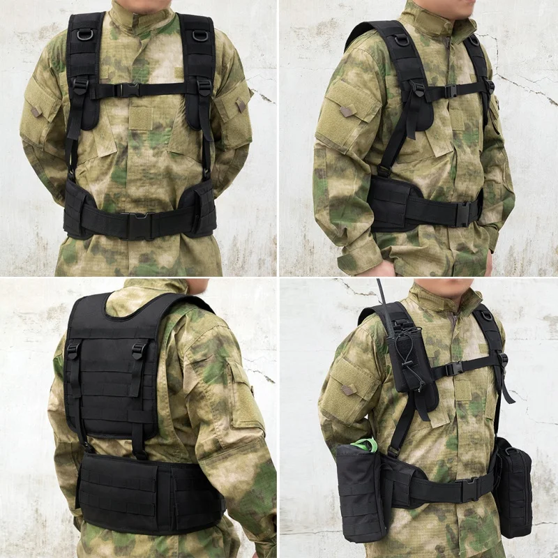 Molle Tactical acolchoado Battle Vest com almofadas confortáveis, Arnês removível, Cintas suspensoras destacáveis, Airsoft Combat Duty Belt