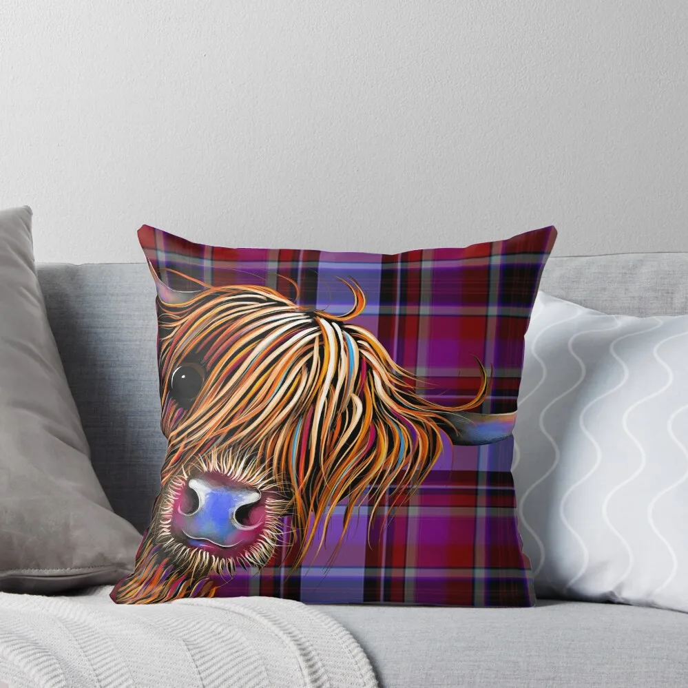 

SCoTTiSH HiGHLaND CoW ' TaRTaN SuGaR LuMP ‘ ' by SHiRLeY MacARTHuR Throw Pillow Sofa Cover Luxury Cushion Cover pillow