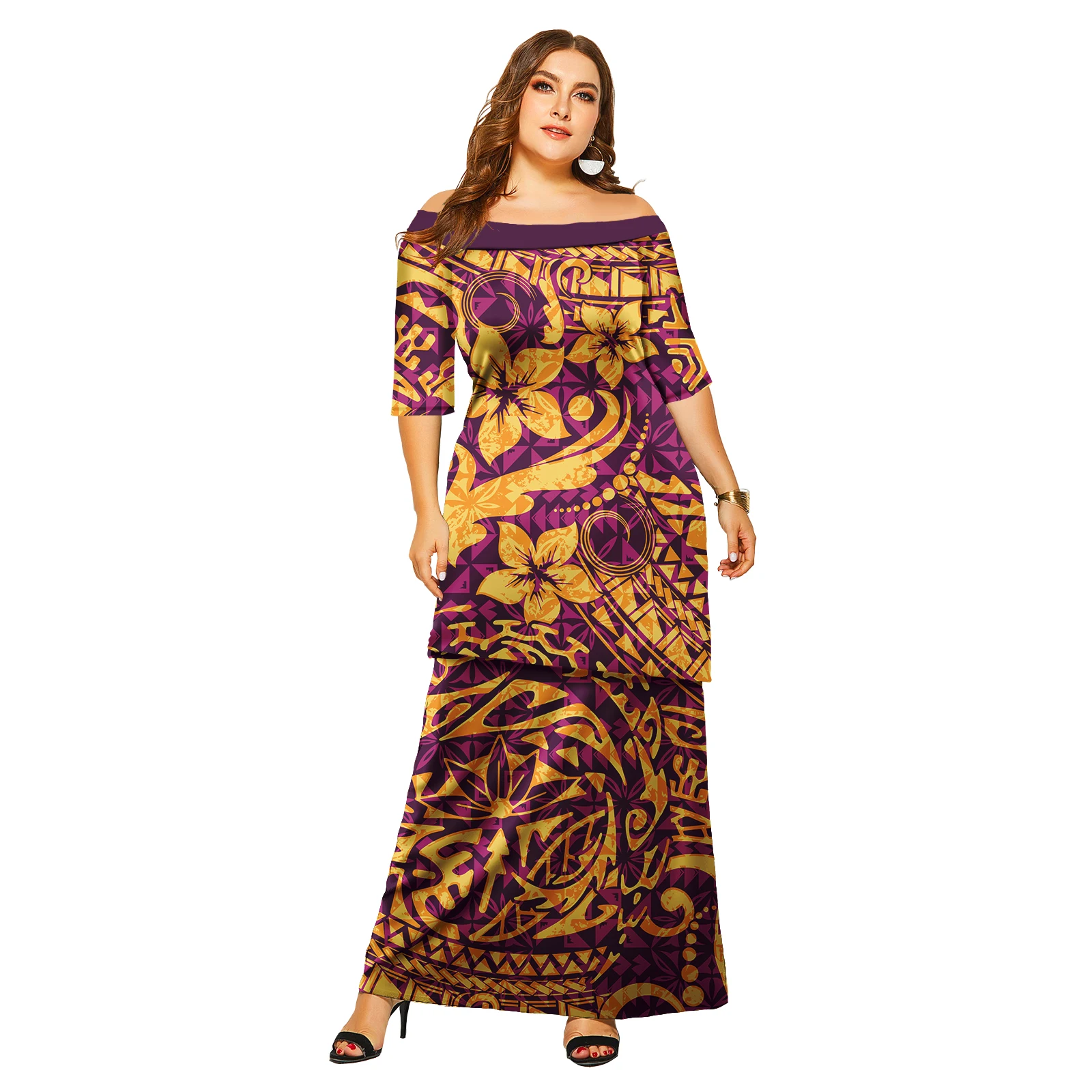 

All Seasons Tapa Tribal Design Tongan Puletasi Sets Dress Polynesian Samoan Puletaha Big Size Womens Two Piece Set