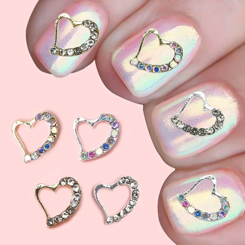 10PCS Metal 3D Nail Art Heart Frame Charms Supplies For Manicure Decor Material 3D Nails Decoration Rhinestone Accessories Parts