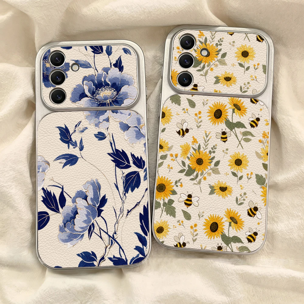 Retro Blumen-Leder-Softcase für Samsung A07 A57 A56 S26 S25 S23 S24 Ultra FE A17 A16 A55 A26 A54 Stoßfeste Matte Hülle