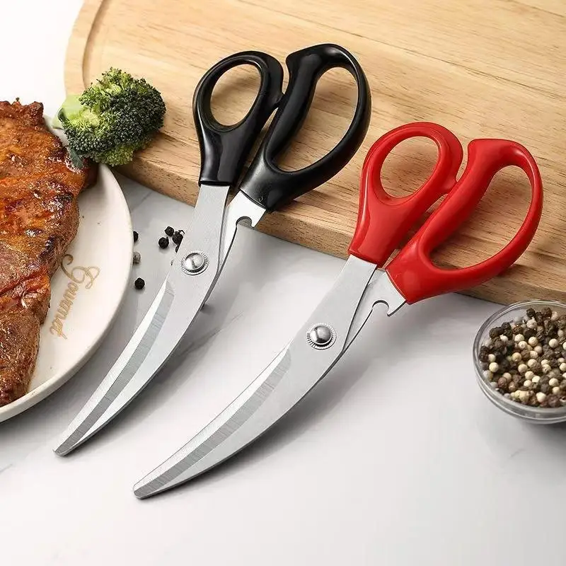 Stainless Steel Kitchen Meat Scissors Sharp Curved Blades Comfort Grips For BBQ Grilling Cooking Food Prep