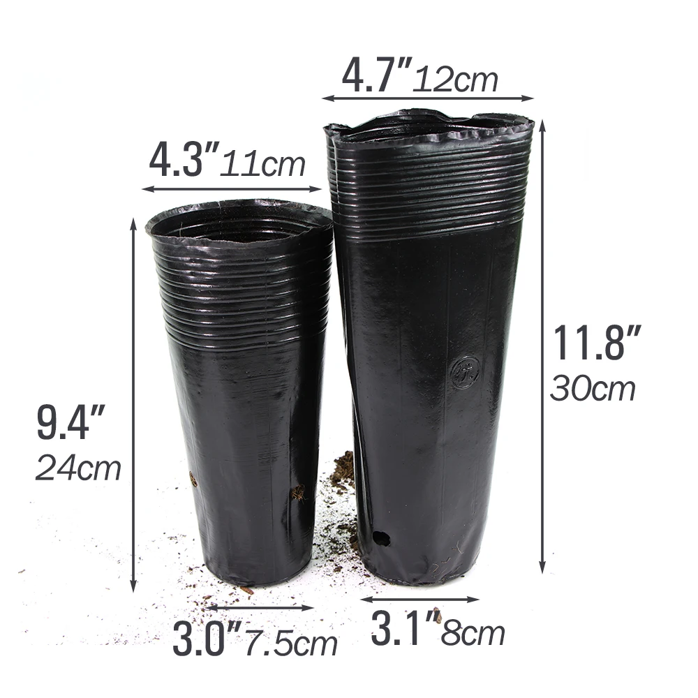 2-size 10-100pcs Tall Round Tree Pots Garden Plants Grow Cultivation Planter with Drainage Holes Plastic Deep Nursery Containers