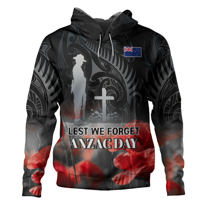 New Zealand Anzac Day Silver Fern Maori Style Graphic Hoodie Y2k Flag New In Hoodies & Sweatshirts Hoodies For Men Pullover