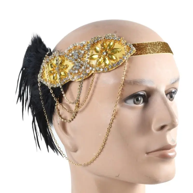 39BD Federn Stirnbänder Damen Pailletten Haarbänder Kopfbedeckung Festival Kopfschmuck Requisiten – Detail 8