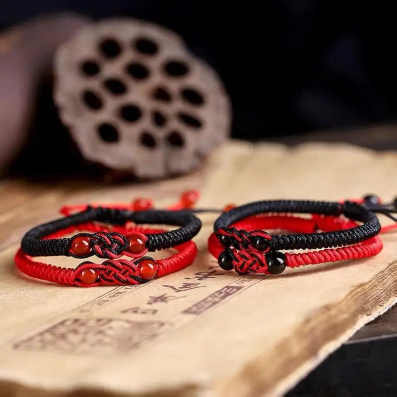 Red Black Woven Bracelet China Vajra Knot Wristbands Fashion Adjustable Couple Bangles For Men Women Lucky Jewelry Gift