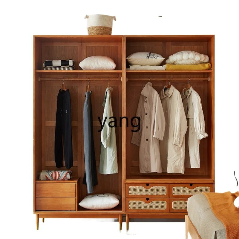 

yjq Solid Wood Rattan Wardrobe Double Door Bedroom Storage Home Sliding Door