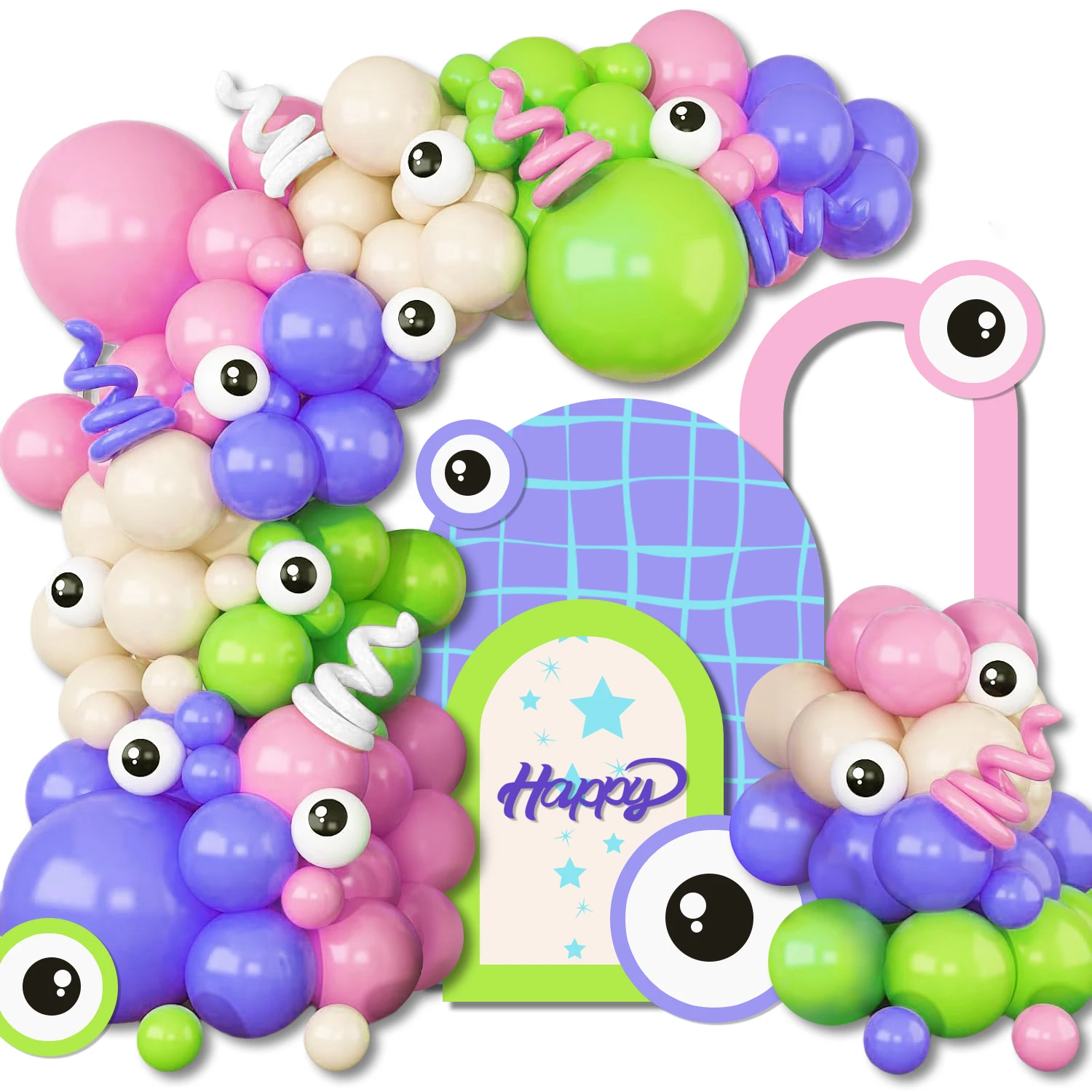 104-Piece Monster Balloon Arch Garland Set, Pink, Purple, Nude, Green Balloon Arch Monster-Themed Birthday Party Photo Backdrop Bachelor Party