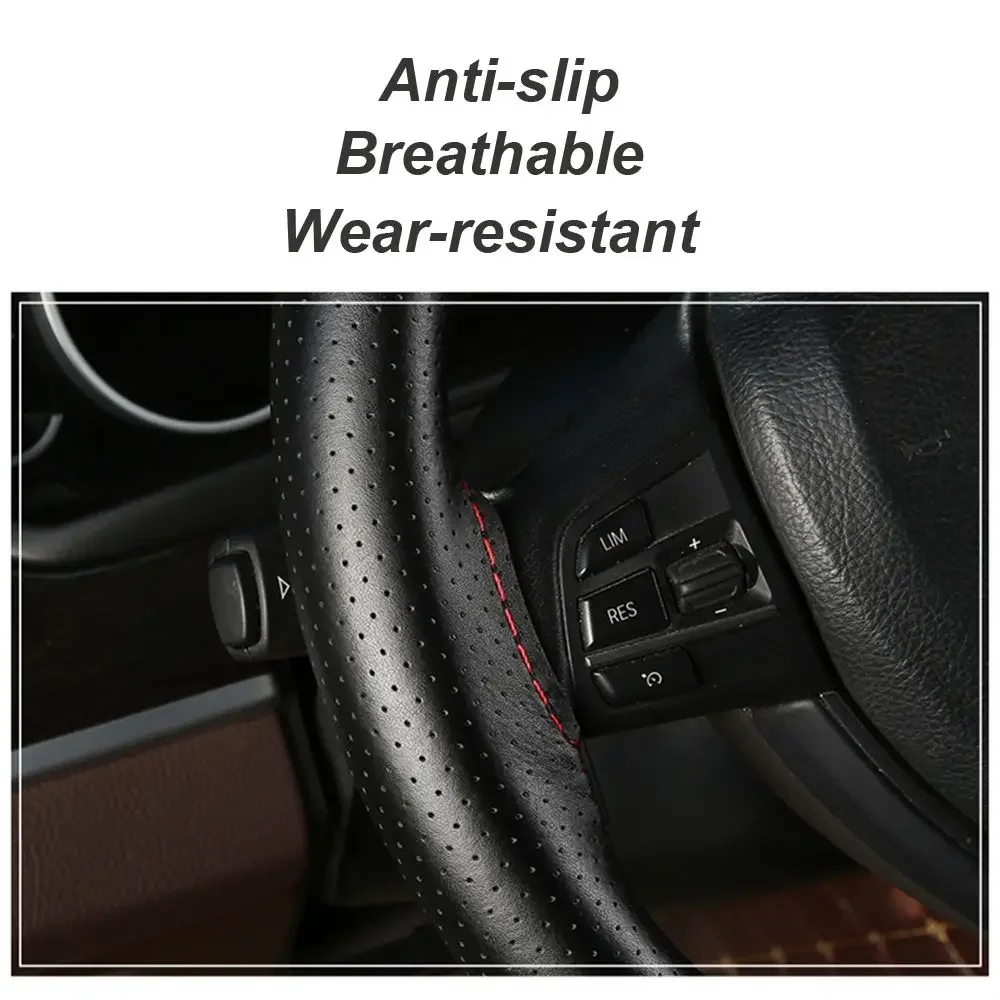 Für 38 cm Durchmesser Auto Zubehör Weiche Anti Slip Leder DIY Auto Lenkrad Abdeckung Lenkrad Geflecht Mit Nadeln gewinde – Detail 3