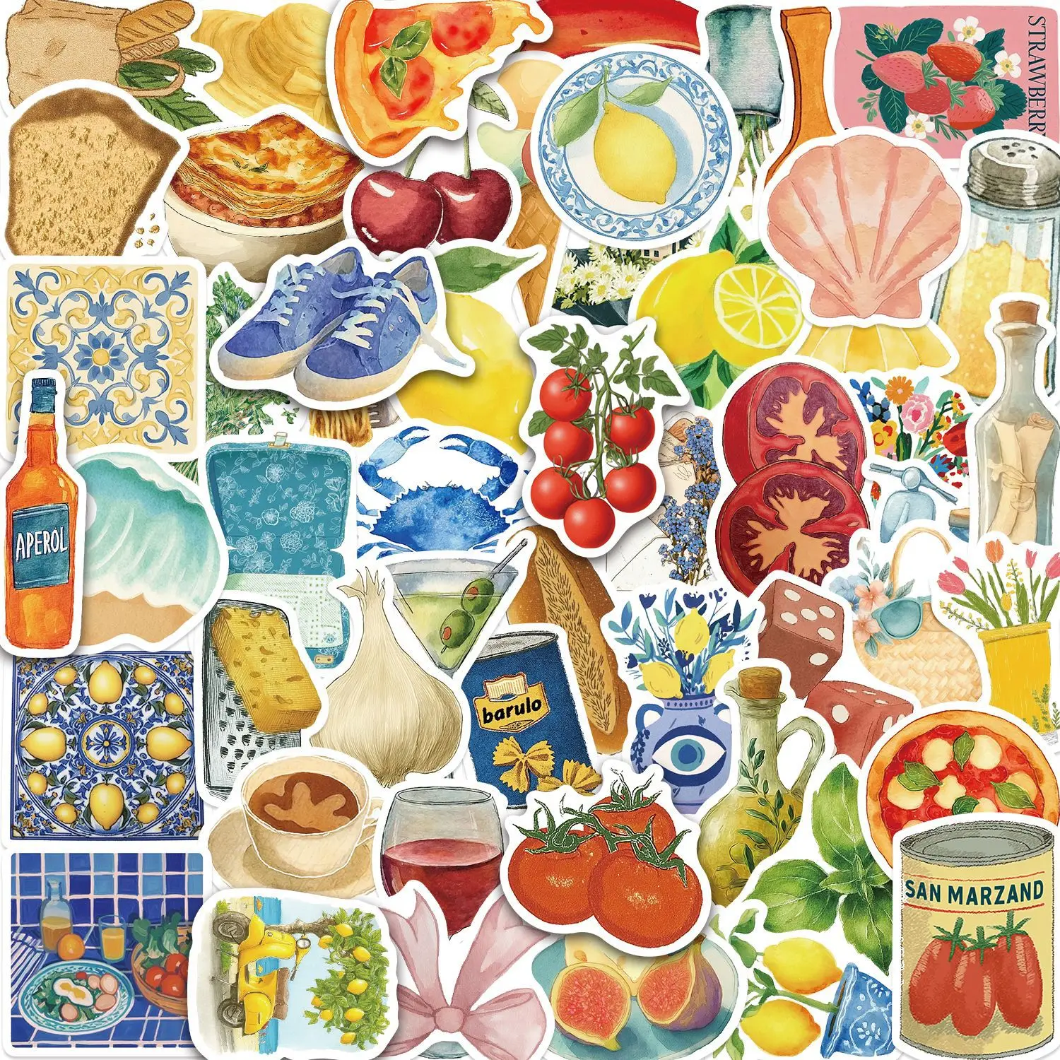 50 Stück Neue Mediterrane Tomaten-Cartoon-Aufkleber Vintage Ästhetische Aufkleber für Gepäck Kühlschrank Laptop Handy Graffiti Sticker Pack