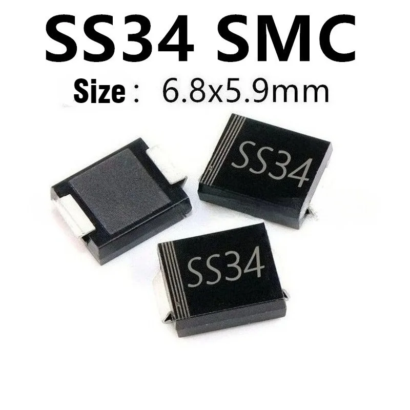 

SS34 SMC Diode 100Pcs Schottky Barrier Rectifier 1N5822 6 8x5 9mm For Solar Panel Power Supply Circuit Protection