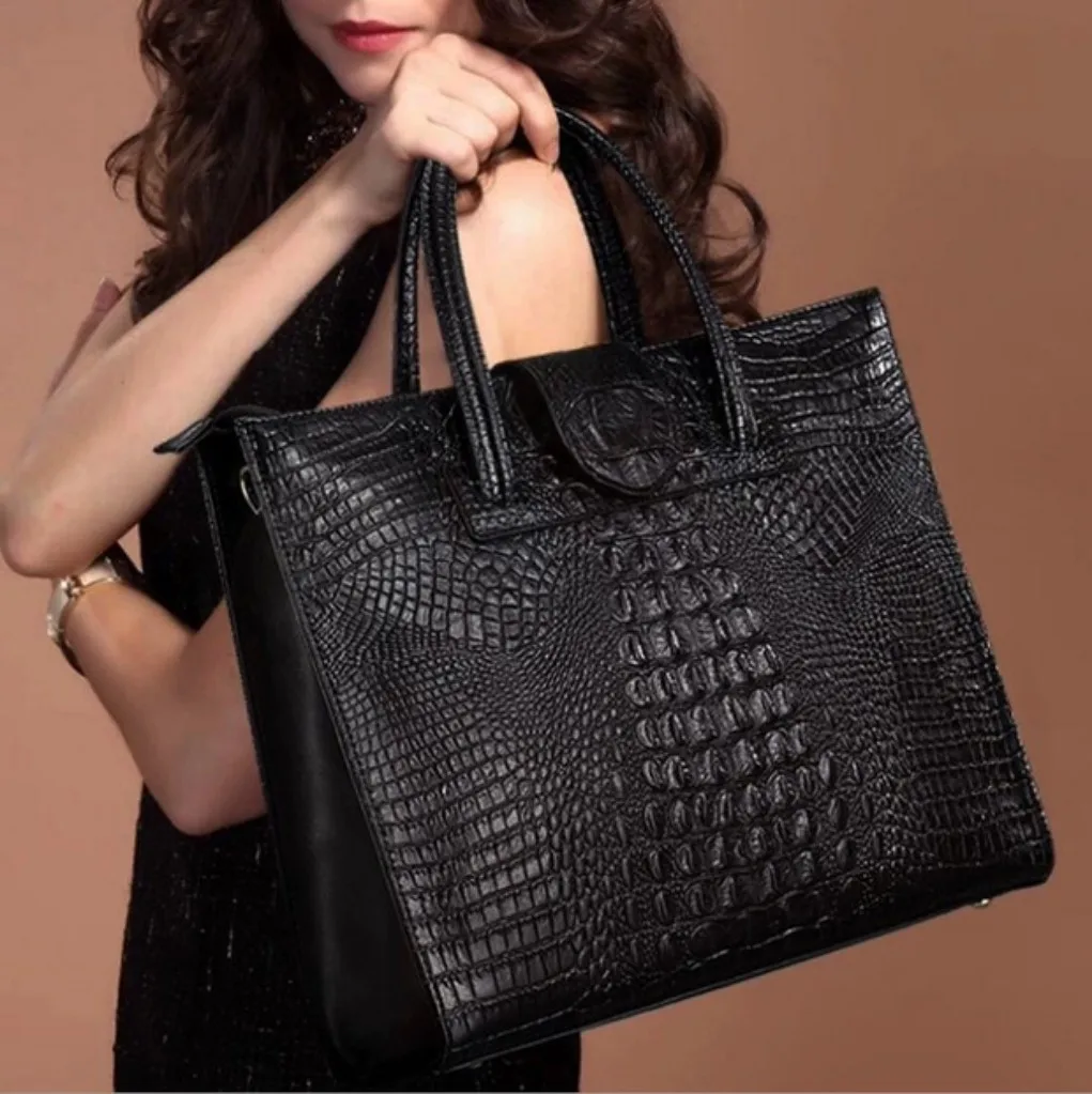 top-layer-cowhide-leather-crocodile-pattern-women's-bag-2025-new-large-capaci-commuter-simple-elegance-handheld-single-ou